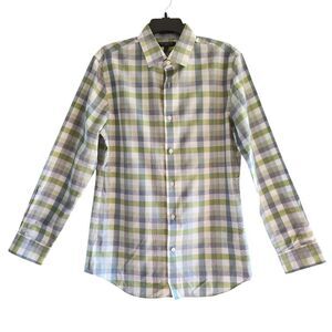 Banana Republic Button-Up Shirt Mens Size M White Green Plaid Long Sleeve Cotton